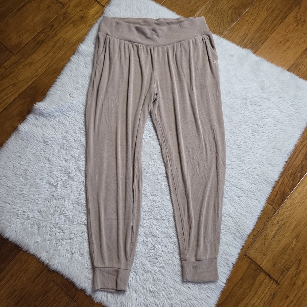 Cozy Earth Ribbed Jogger Pants Women's Large Loungewear Bamboo Pockets Beige